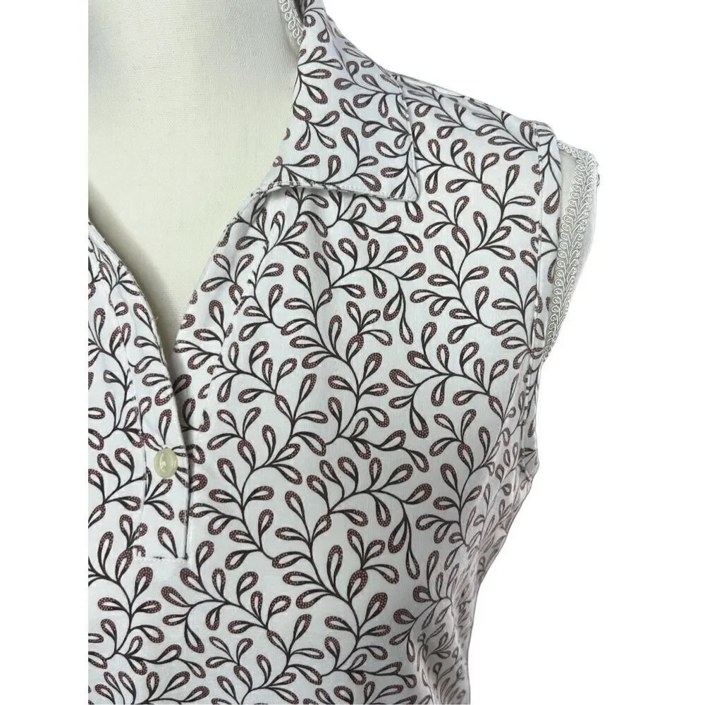 EP Pro Tour Dry Women's Sleeveless Polo Shirt - White with Taupe Print - Size M - Picture 5 of 7
